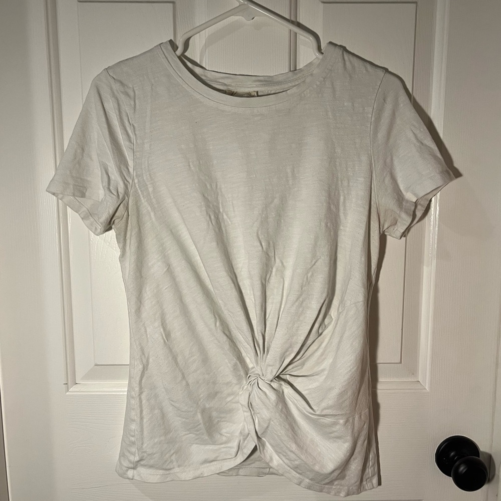 White cotton shirt with faux knot in front. Universal Thread size small.